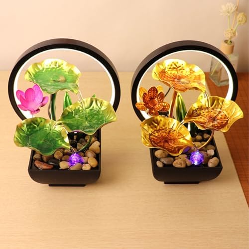 Indoor Waterfall Fountain with Light and Lotus Design