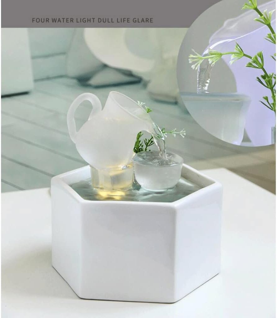 White Tabletop Fountain with Teapot Teacup Design