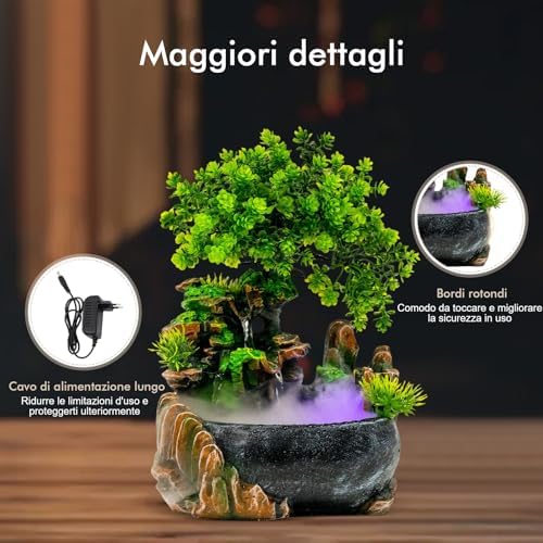 DYRABREST Tabletop Rockery Fountain with LED Light and Automatic Pump
