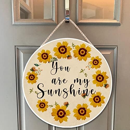 Farmhouse Front Door Hanger Vintage Sunflower Wreath Bee Wood Sign for Kids Girls Women 12x12in
