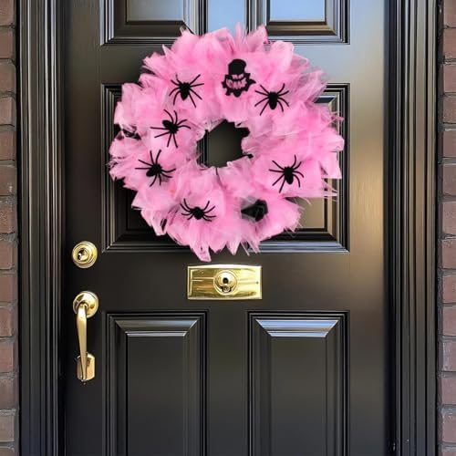 Halloween Pink Spider Wreath Door Hanger