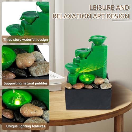 Emerald Green Tabletop Fountain with Light and Sound