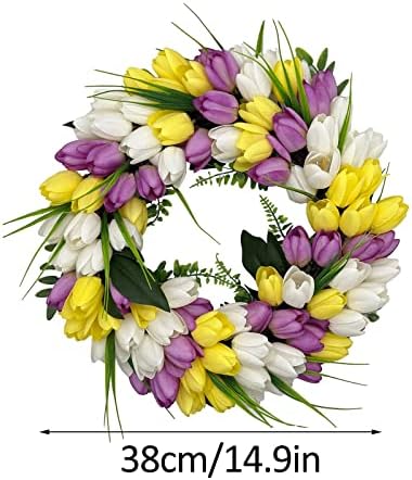 Artificial Tulips Wreath Front Door 15 Inch Home Decor