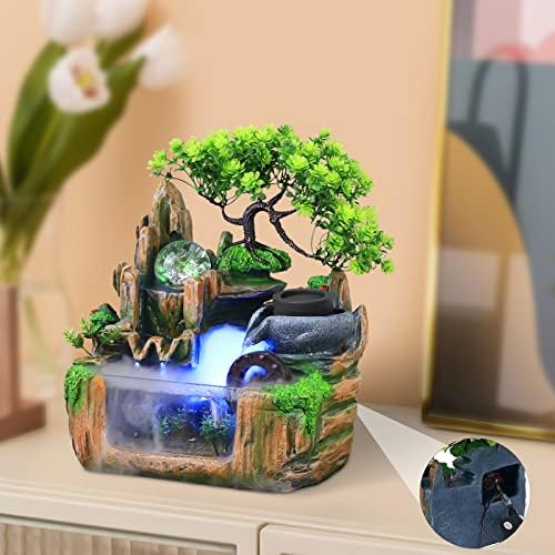 10 Inch Bonsai Tree Water Fountain with LED Light and Atomizer