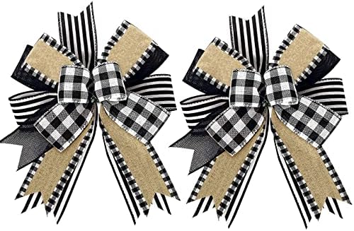 Whaline 2 Pack White Black Buffalo Plaids Wreath Bows