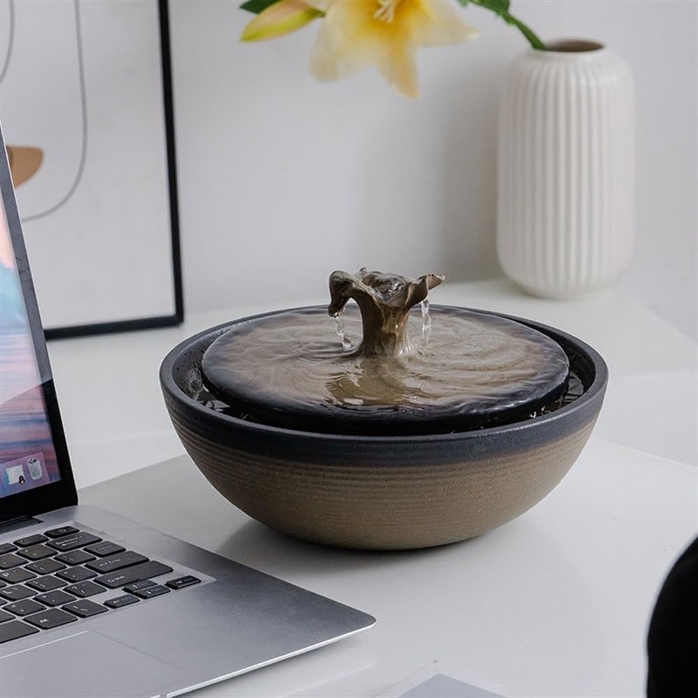 Brown Ceramic Tabletop Water Fountain for Feng Shui