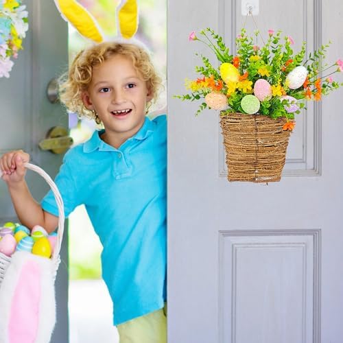 Spring Door Wreath with Wildflowers and Easter Eggs