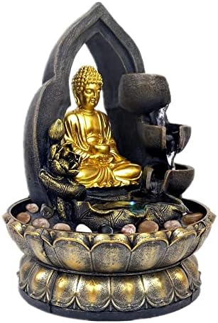 118 Inch Buddha Fountain with LED Light and Natural River Stones