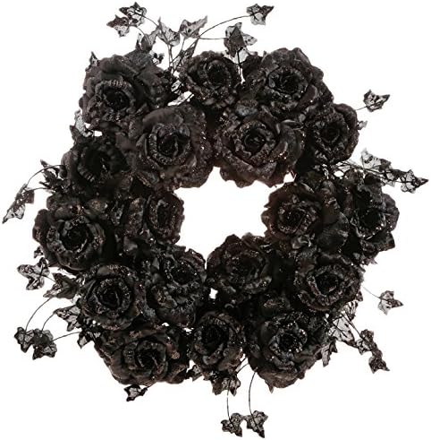 Elegant Black Glitter Rose Wreath 20 Inch