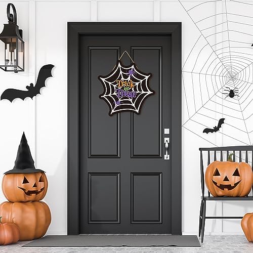 Whaline Halloween Spider Web Door Sign Wooden Hanging Welcome Wreath
