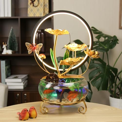 Modern Lotus Leaf Tabletop Fountain with LED Light and Decorative Butterfly