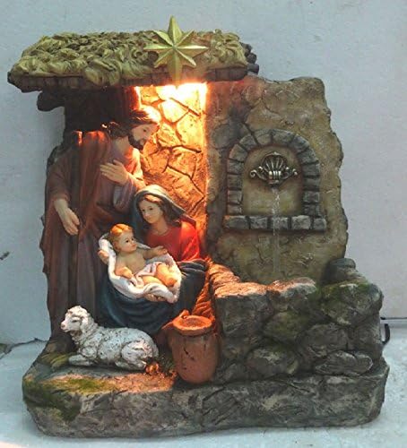 Northlight 14 Inch Brown and Gray Holy Family Religious Nativity Fountain Tabletop Christmas Decoration