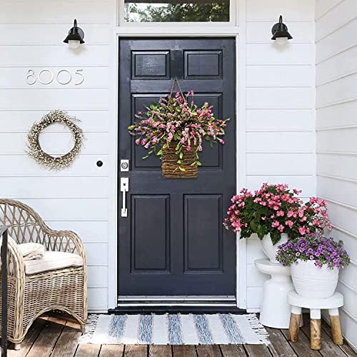 Cream Hydrangea Door Wreath Basket with Wildflowers