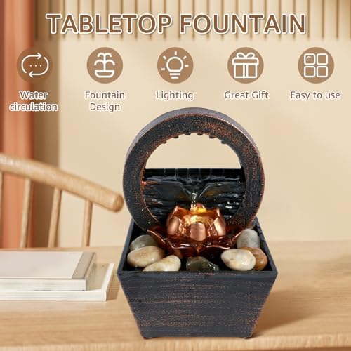 Tabletop Fountain with Light and Waterfall Sound for Relaxation and Meditation