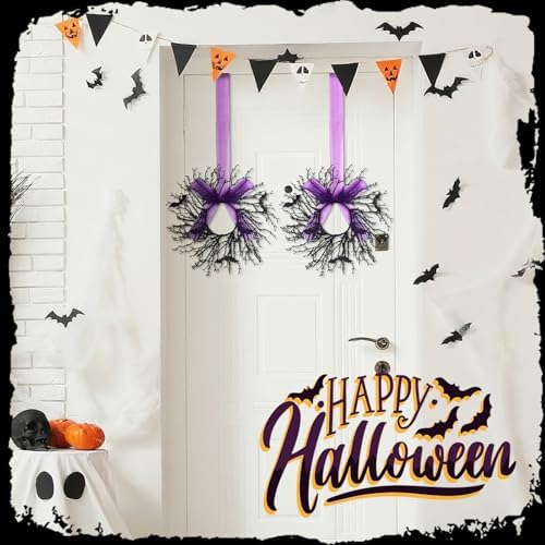 6 Pack Halloween Black Wreaths with Ribbon