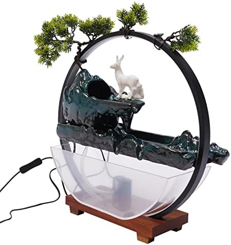 Tabletop Fountain with LED Light Loop Deer and Fish Decor