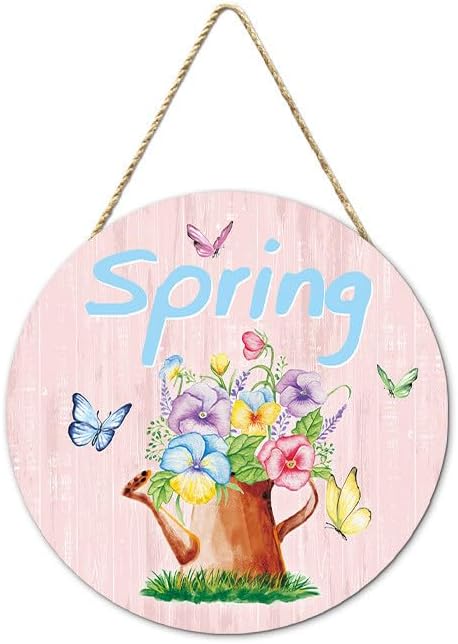 VIVIANYO HD Spring Door Sign 114in Round Decorative Wall Hanging Wooden Plaque