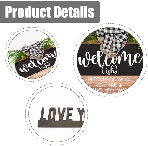 Front Door Decorations Welcome Wreaths with Green Plants and Plaid Ribbons