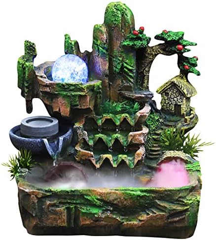 Waterfall Fountain Tabletop Rockery with Atomizer and LED Lights