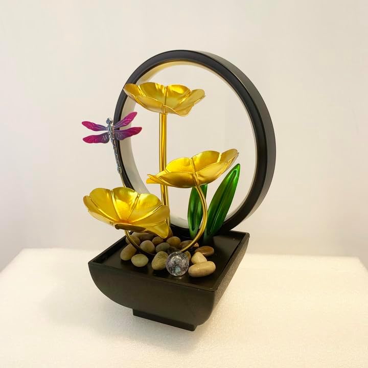 Huniruyo Tabletop Water Fountain with LED Ring Light