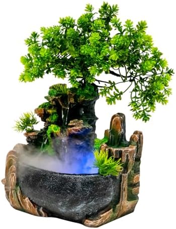DYRABREST Tabletop Rockery Fountain with LED Light and Automatic Pump