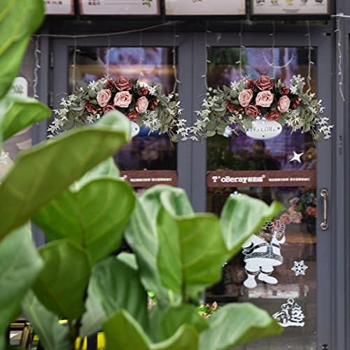 POTRUWE Orange Artificial Rose and Leaf Front Door Wreath