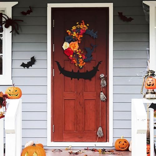 Halloween Moon Black Wreath Orange
