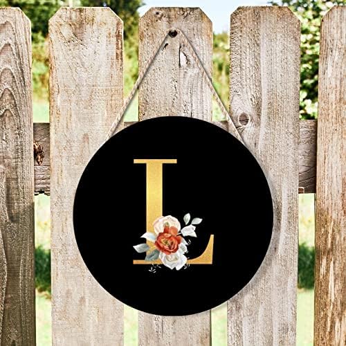 Farmhouse Front Door Hanger Rose Gold Initial Letter L Wood Sign 10x10in