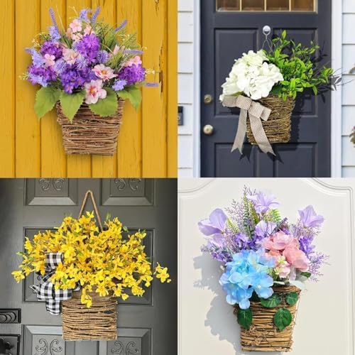 Cream Hydrangea Door Wreath with Rattan Basket 1