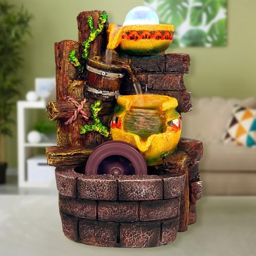 Uxcell 2 Pcs Fountain Water Wheel 43 Inch Desktop Fortune Statue Decor