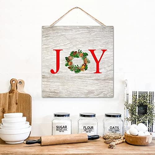 CustonCares Joy Christmas Flowers Wreath Wooden Sign