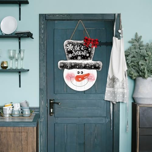 Whaline Christmas Snowman Wooden Door Hanger Sign
