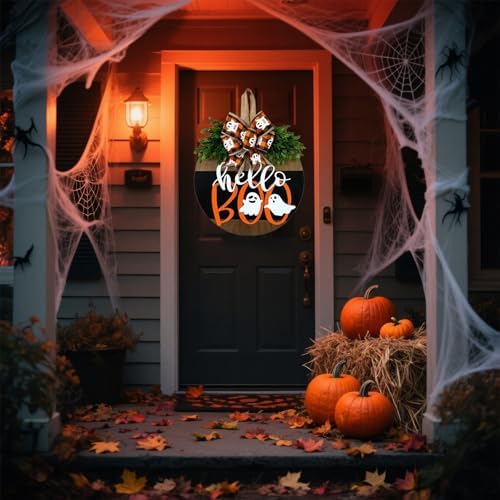 Cute Halloween Ghost Door Wreath Sign Wooden Welcome Decor for Front Door