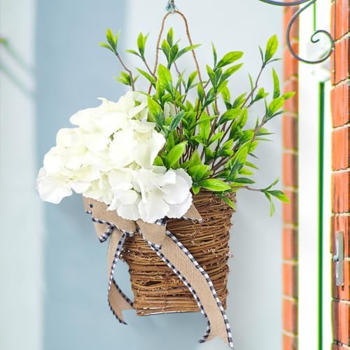 Cream Hydrangea Door Wreath Basket Hanger Decor
