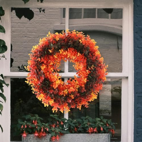 ROSELUO Colorful Plastic Wreath 16x16 Inches Front Door Decor