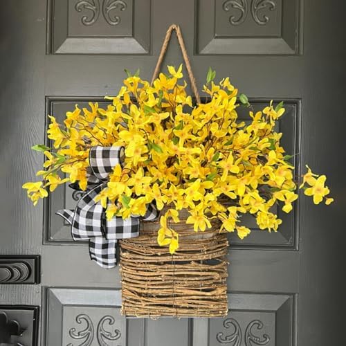 Wildflowers Cream Hydrangea Door Hanging Basket Wreath 17x14 Inch
