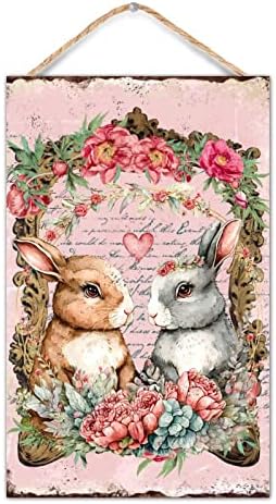 Easter Bunny Welcome Sign Front Door Decor 10x16 Inch