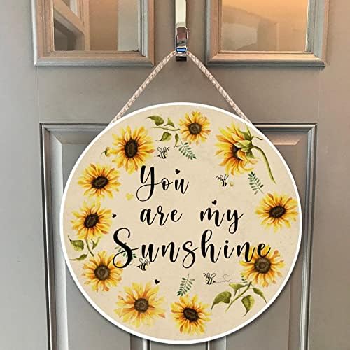 Farmhouse Front Door Hanger Vintage Sunflower Wreath Bee Wood Sign