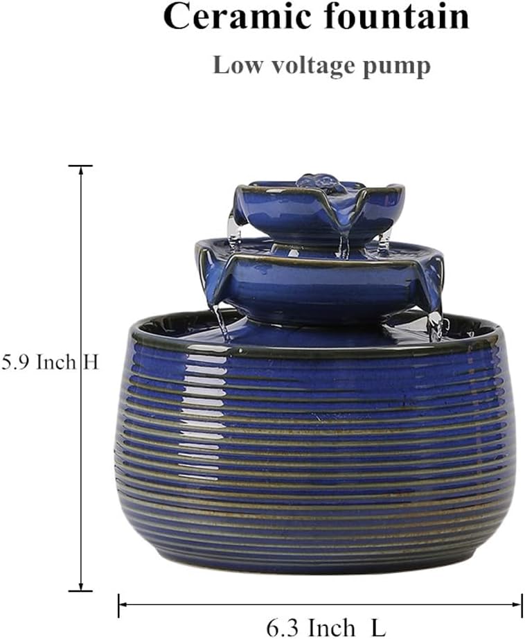 Outdoor Indoor Water Feature Fountain Waterfall Tabletop Mini Ceramic Garden Fountain Blue A171