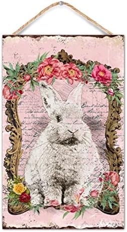 Easter Bunny Welcome Sign Door Decor 10x16 Inch