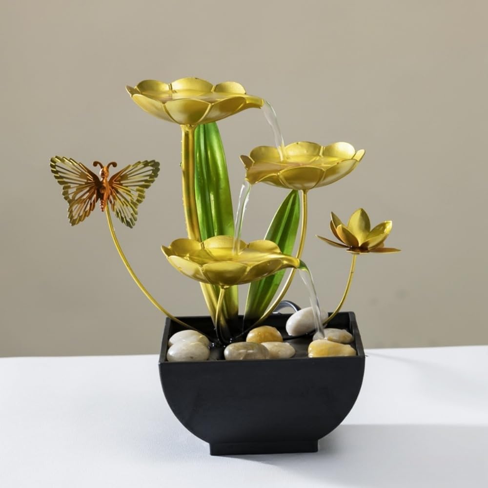 NatureMan Metal Lotus Leaf Indoor Water Fountain with 3-Tier Design