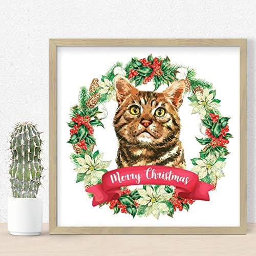 Animal Print Christmas Wreath Wood Framed Sign 12x12in