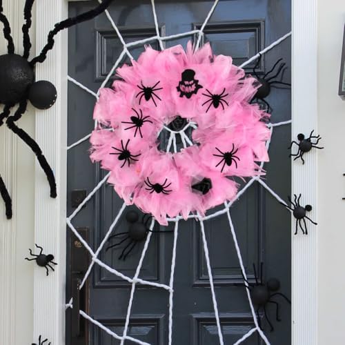 Halloween Pink Spider Wreath Door Hanger