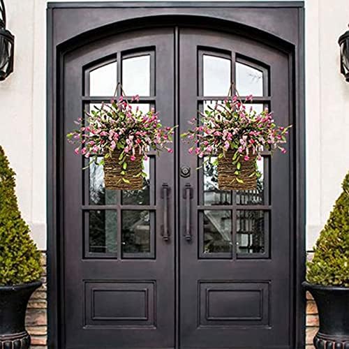 Cream Hydrangea Door Wreath - Pink Artificial Basket Garland