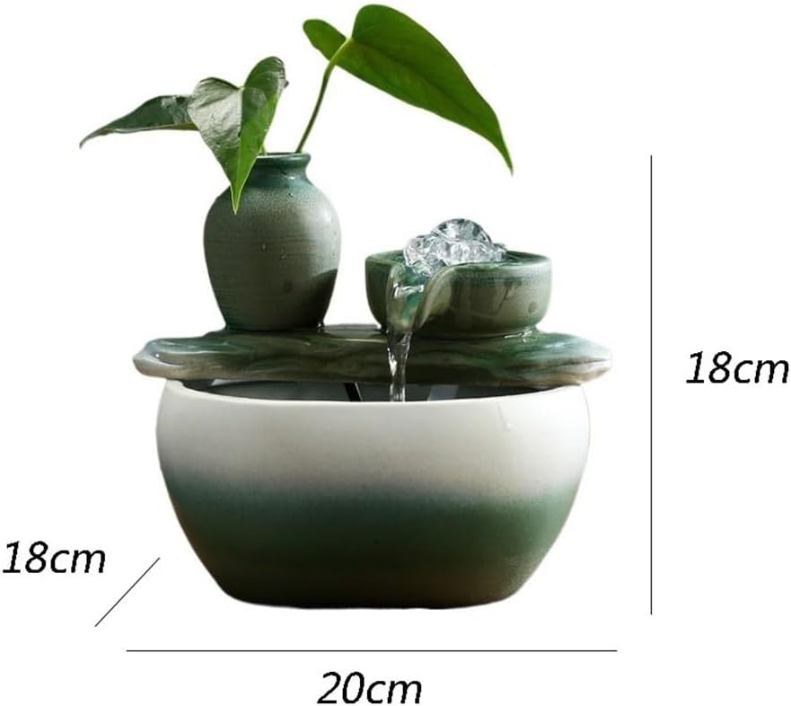 Green Tabletop Water Fountain for Home or Office Decor