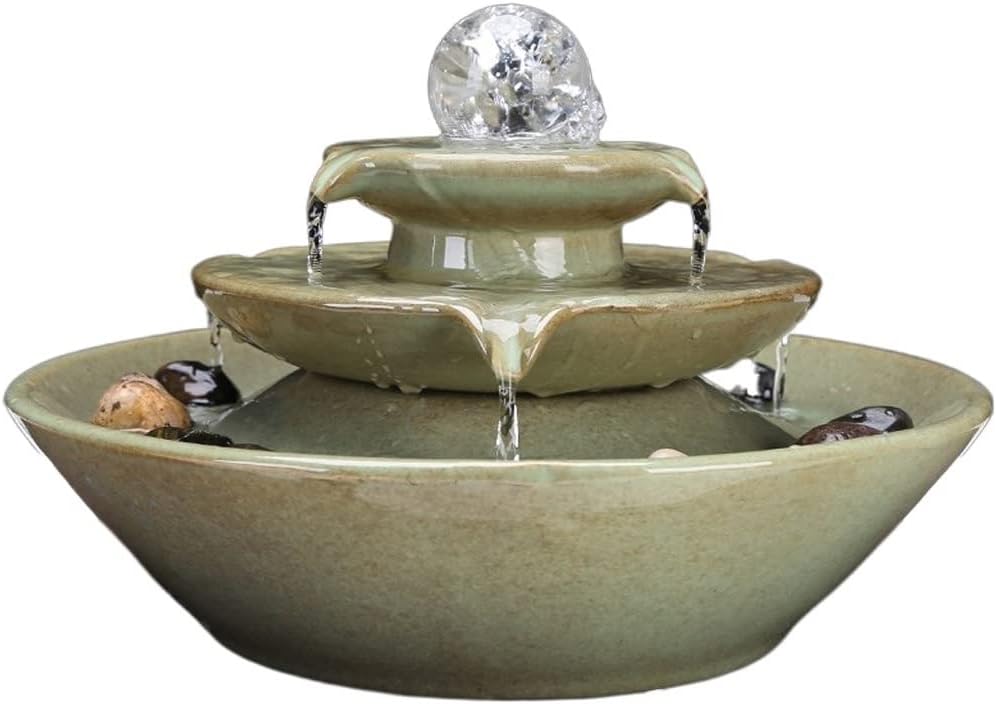Ceramic Tabletop Fountain 3-Tier Waterfall for Home Office Bedroom
