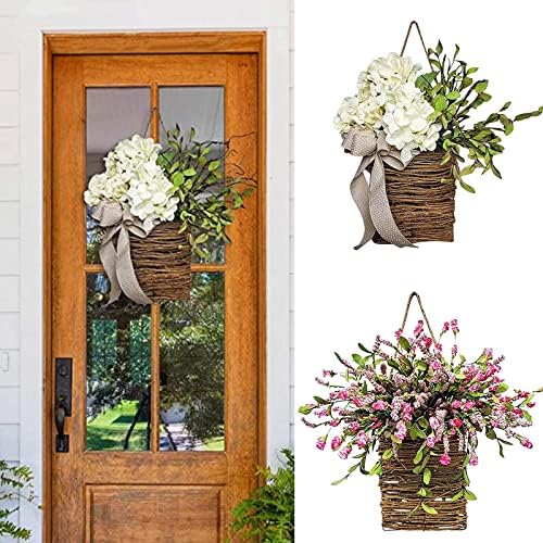 Cream Hydrangea Door Wreath - Pink Artificial Basket Garland