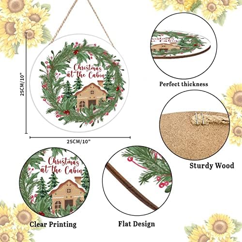 Christmas Cabin Holly Wreath Wood Door Hanger 10x10in