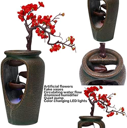 20 Inch Tabletop Decorative Flower Vase Water Fountain Humidifier with LED Lights