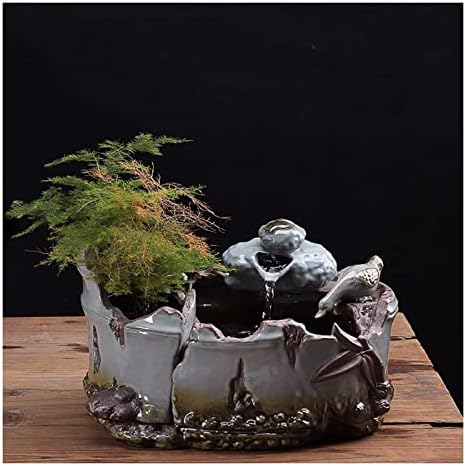 Tabletop Ceramic Fountain with Bamboo Basin Design